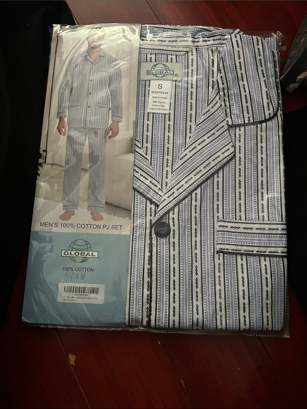 Global Men's 100% Cotton Striped Pajama Set - White & Navy